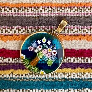 Vintage Murano Glass Tree of Life Millefiori Pendant in 18K Solid Gold Frame